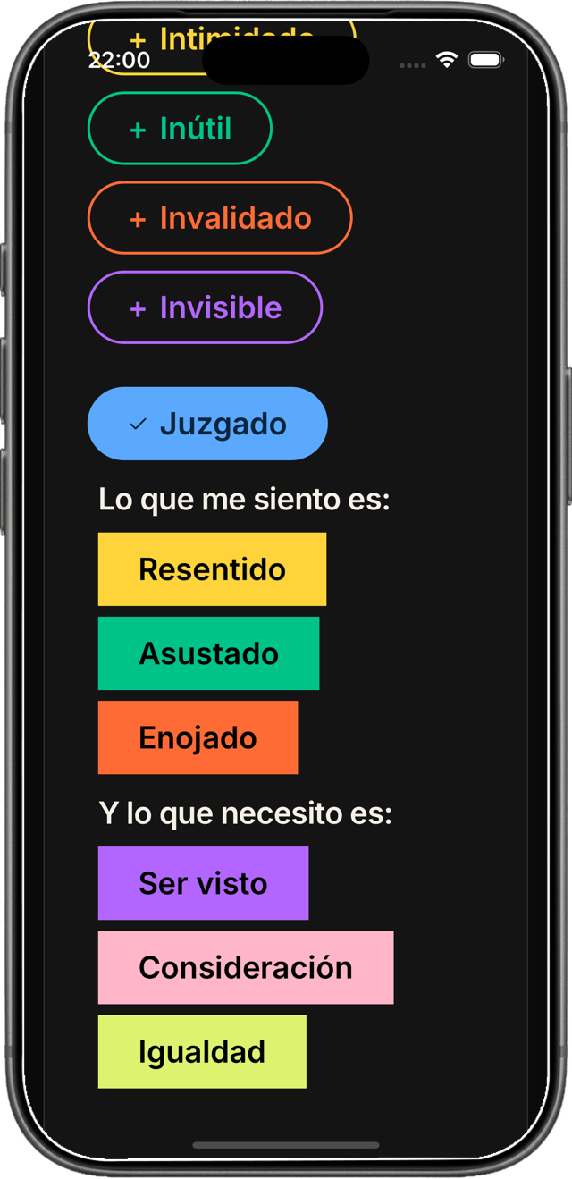 Diariodeemociones.com en iPhone: Traductor emocional: lo que me siento es y lo que necesito es