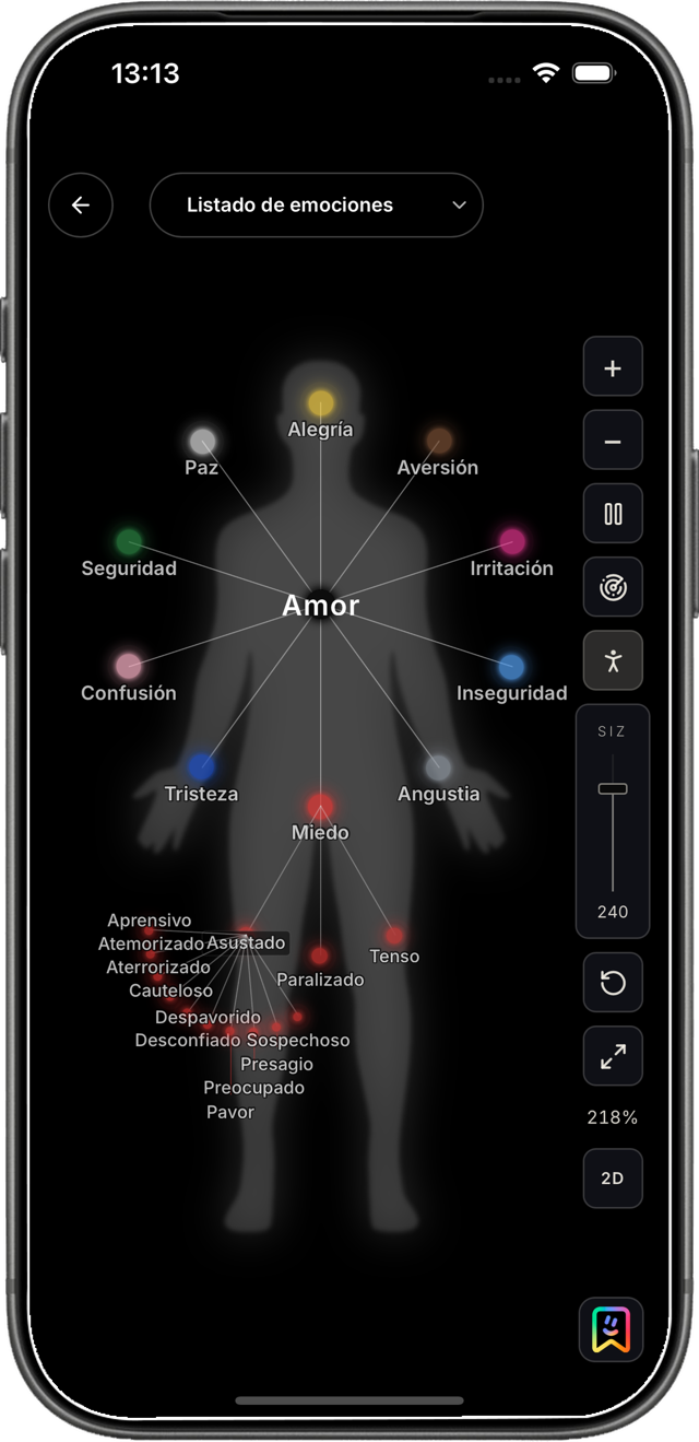 Diariodeemociones.com en iPhone: Mapa ampliado de emociones y sus conexiones