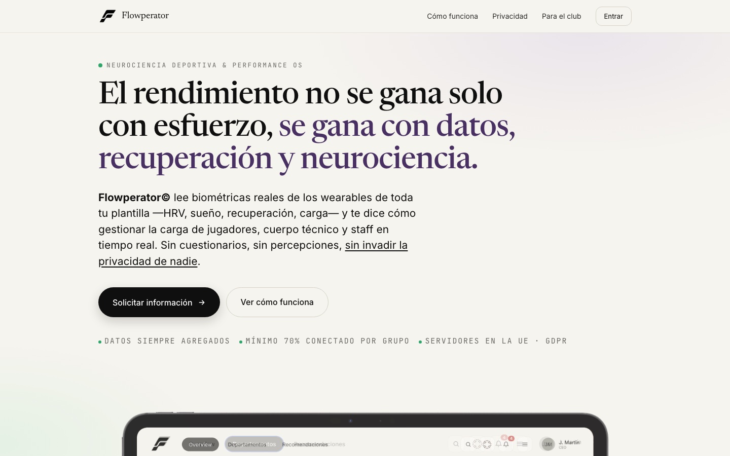 Captura real de Flowperator: el rendimiento se gana con datos, recuperación y neurociencia